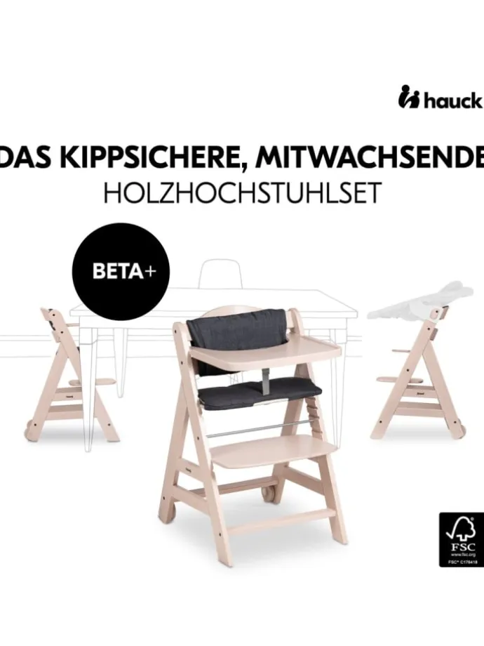 Hochstuhl Beta Plus inkl. Essbrett, Sitzkissen in braun,grau