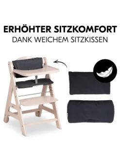Hochstuhl Beta Plus inkl. Essbrett, Sitzkissen in braun,grau