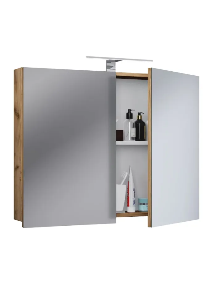 Holz Badmöbel Spiegelschrank Spiegel Badinos 80 cm in Honig-Eiche