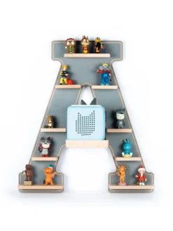 Holz Regal Buchstabe A für Toniebox Tonies Figuren in Grau