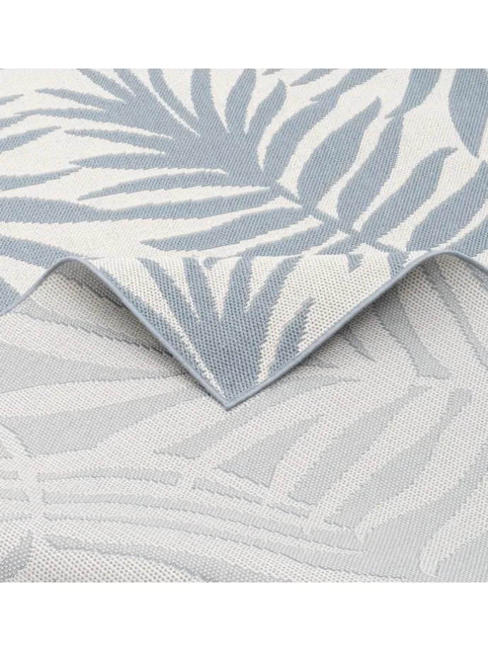 In & Outdoor Teppich Flachgewebe Marbella Blätter in Blau