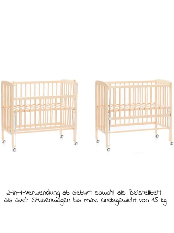 2in1 Beistellbett, Stubenbett Nino - Nat in braun