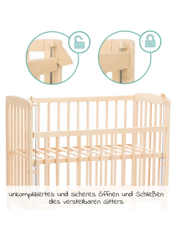 2in1 Beistellbett, Stubenbett Nino - Nat in braun