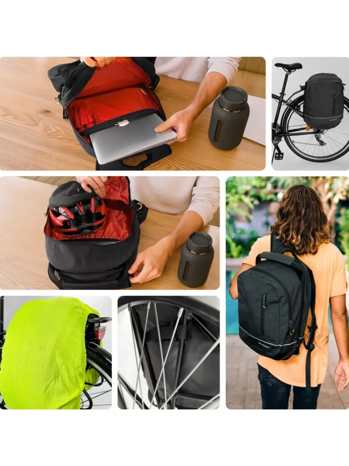 2in1 Doppel-Fahrradtasche 30L Rucksack Schwarz