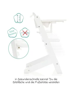 2in1 Hochstuhl Pia mit 5-Punkt-Gurt, abnehmbarem in weiss