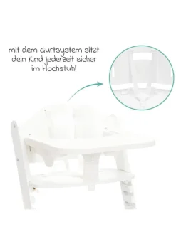 2in1 Hochstuhl Pia mit 5-Punkt-Gurt, abnehmbarem in weiss