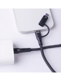 2in1 Kabel USB-C - Lightning + USB-C 1,0m 60W