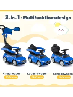 3-in-1 Rutschfahrzeug mit Schiebegriff in Blau