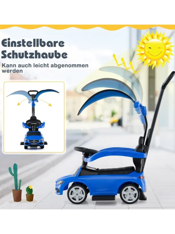 3-in-1 Rutschfahrzeug mit Schiebegriff in Blau