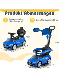 3-in-1 Rutschfahrzeug mit Schiebegriff in Blau