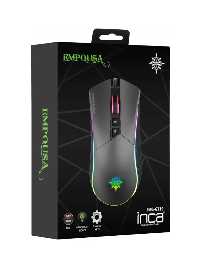 INCA IMG-GT19 RGB 7D Makro-Tasten Profiosonelle Gaming-Maus schwarz in schwarz