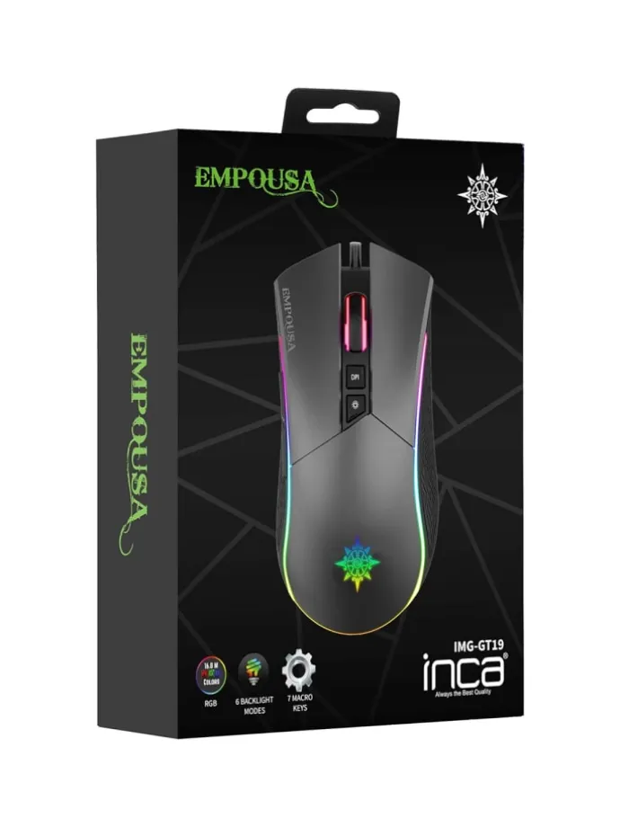 INCA IMG-GT19 RGB 7D Makro-Tasten Profiosonelle Gaming-Maus schwarz in schwarz
