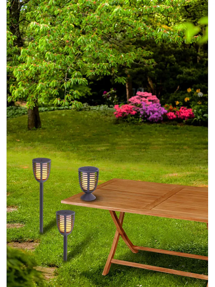 2in1-LED-Solar-Gartenstecker "Fackel" in Grau