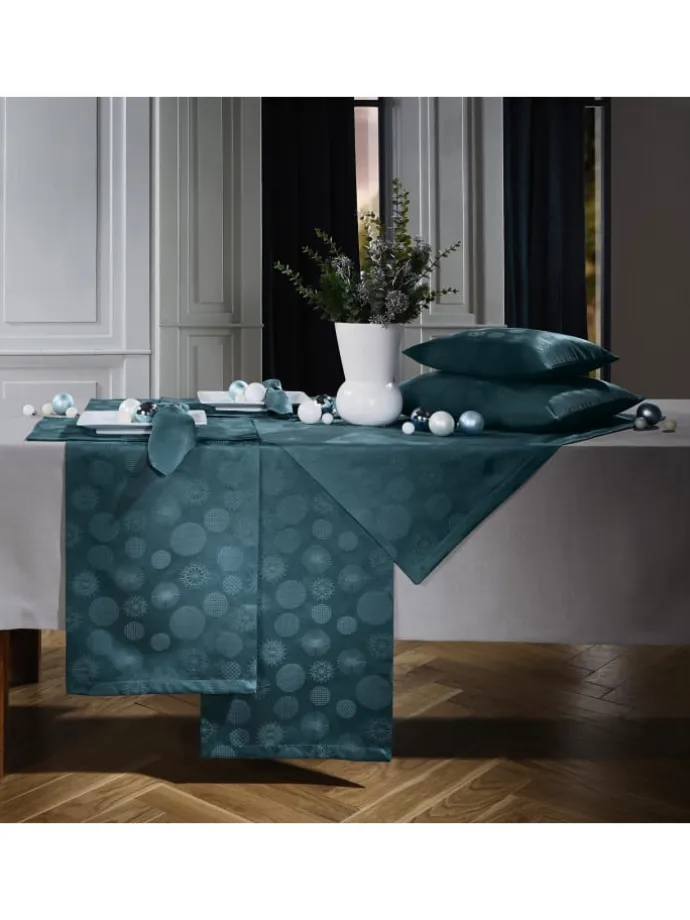 Jacquard, Baumwollmischung Tischläufer Calvia in petrol