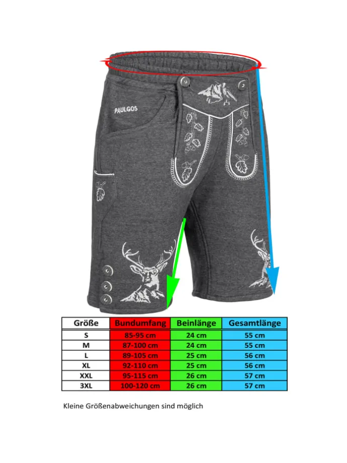 Jogginghose Design Trachten Lederhose Bermuda Shorts Kurz JOK4 in Dunkelgrau
