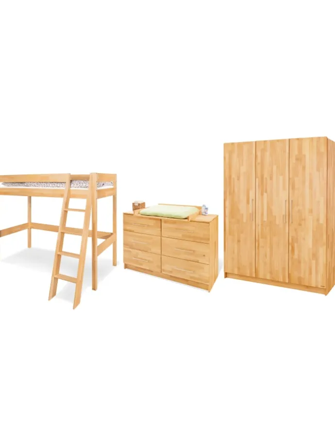 Jugendzimmer-Set Natura extrabreit groß mit Hochbett, 3-tlg.