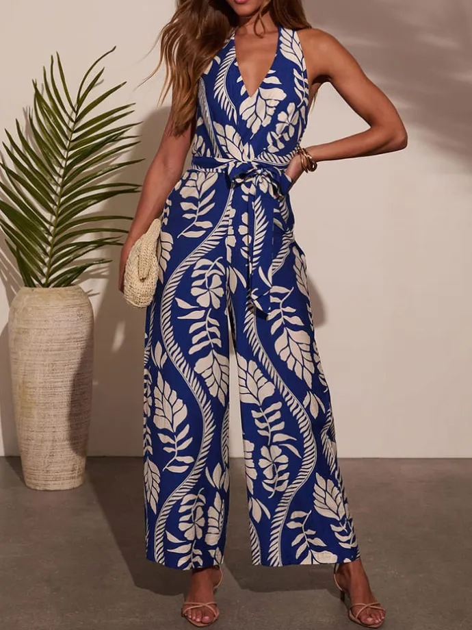 Jumpsuit in Blau/ Weiß