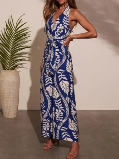 Jumpsuit in Blau/ Weiß