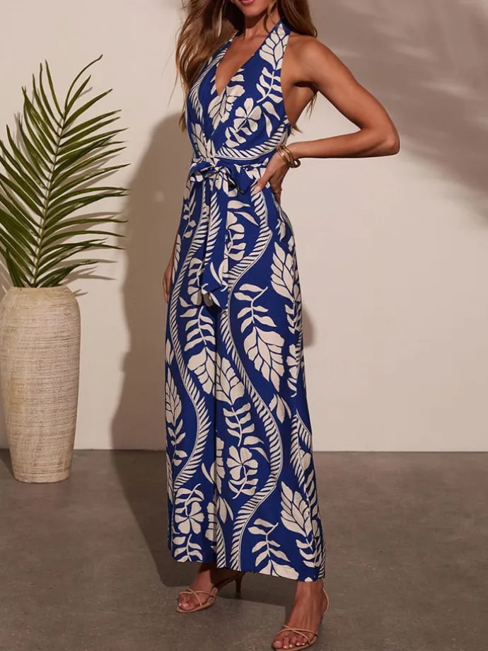 Jumpsuit in Blau/ Weiß