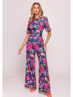 Jumpsuit in Dunkelblau/ Pink