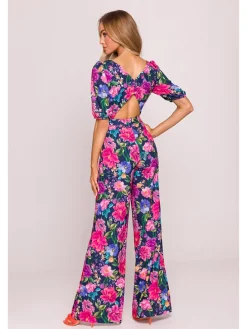 Jumpsuit in Dunkelblau/ Pink