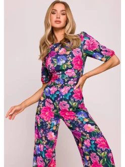 Jumpsuit in Dunkelblau/ Pink