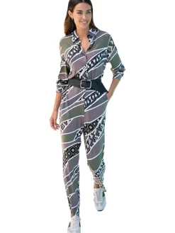 Jumpsuit in Grau/ Grün