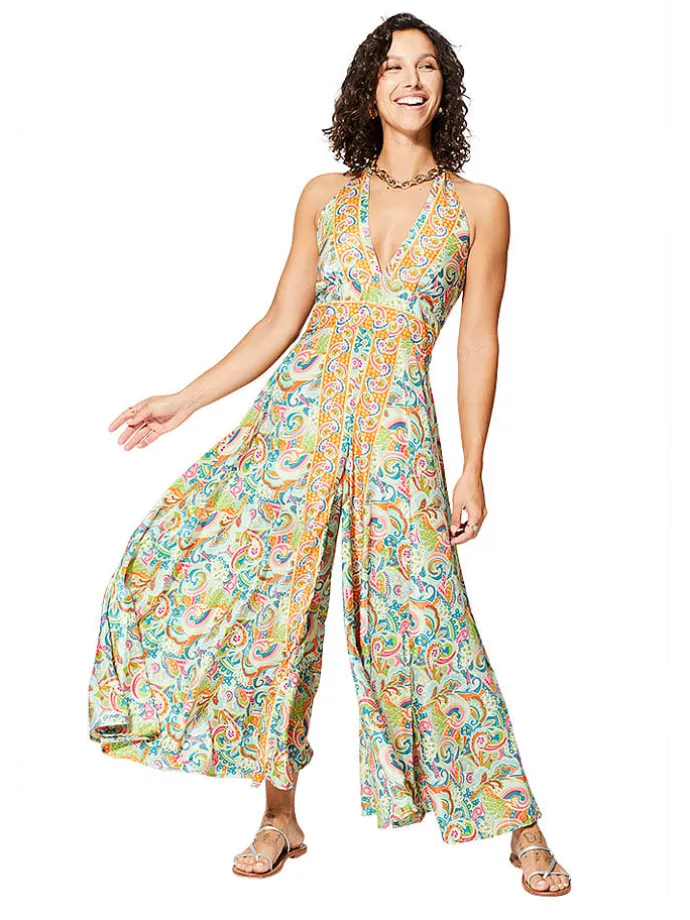 Jumpsuit in Hellgrün/Orange