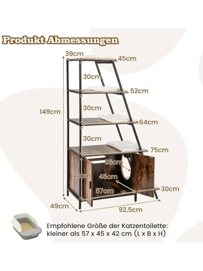 Katzenschrank mit Leiterregal in Braun
