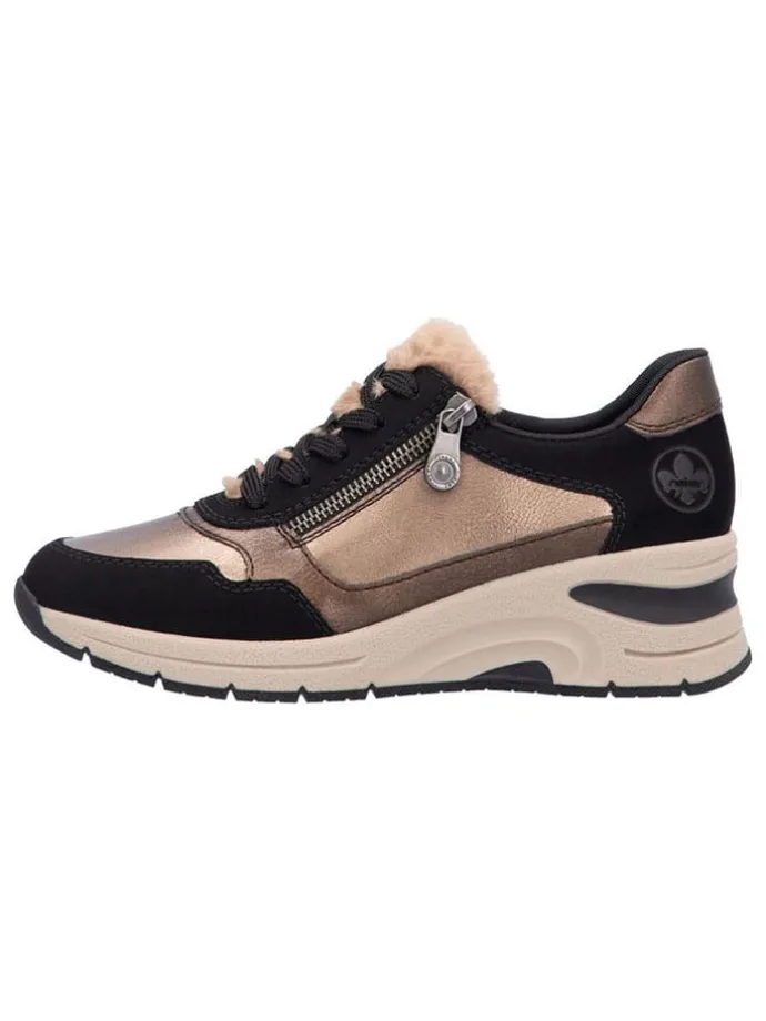 Keilsneakers in Schwarz/ Hellbraun