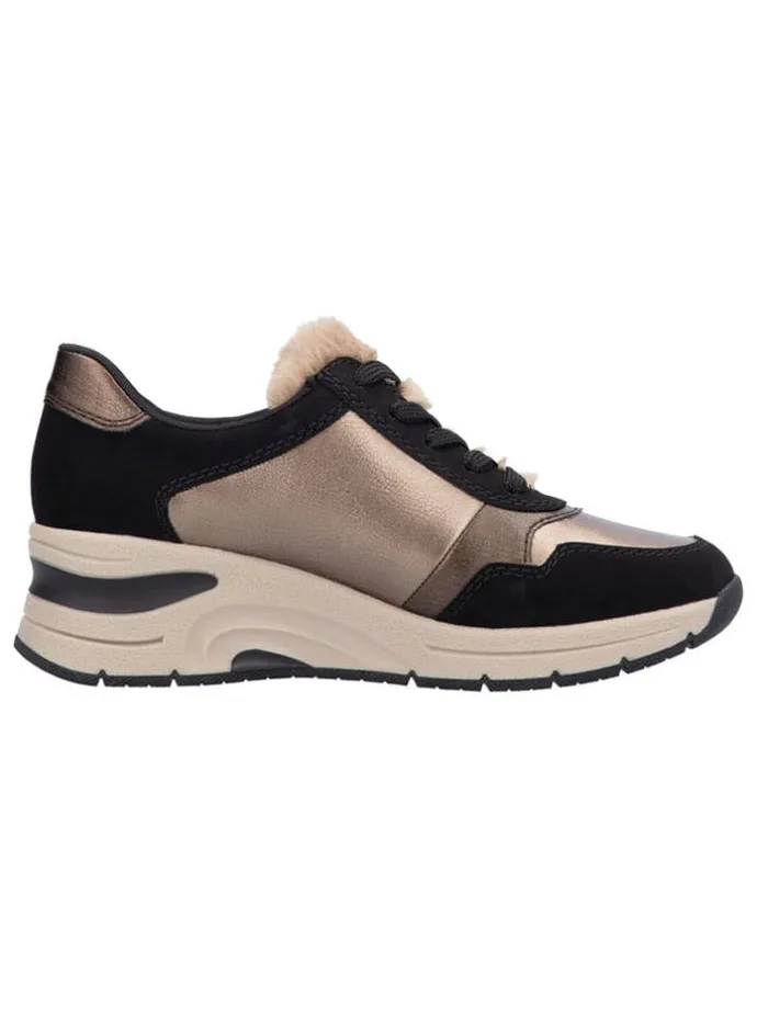 Keilsneakers in Schwarz/ Hellbraun