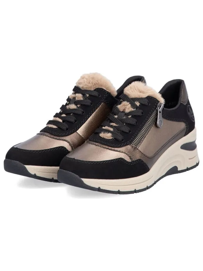 Keilsneakers in Schwarz/ Hellbraun