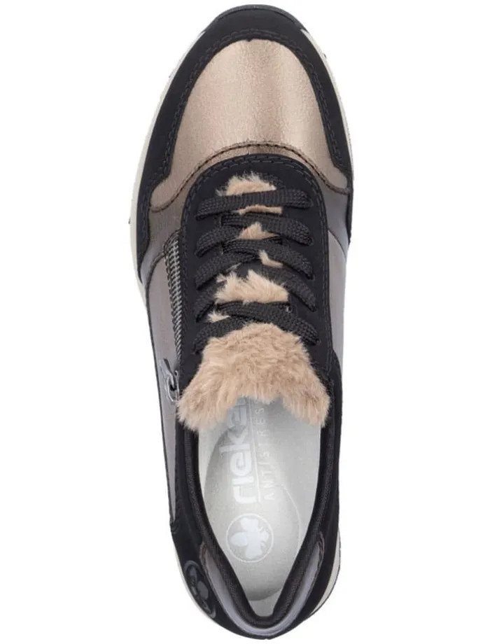 Keilsneakers in Schwarz/ Hellbraun