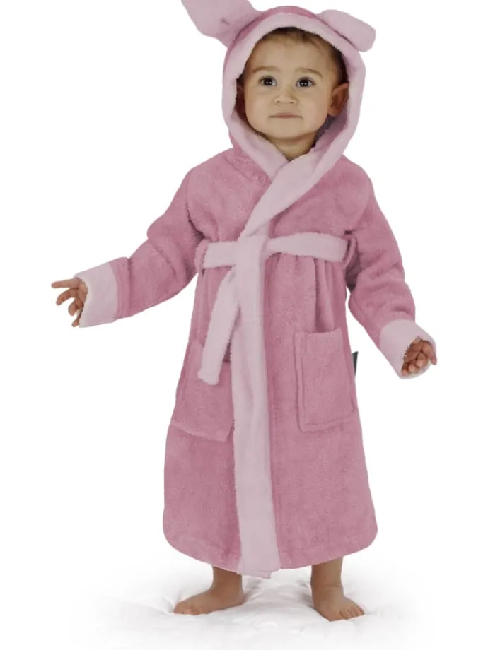 Kinder Bademantel aus Bio-Baumwolle Malia in Rosa / Alpaka