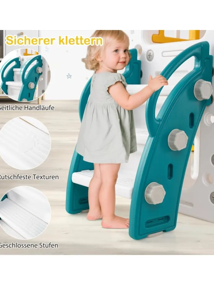 Kinder Rutsche mit Klettergerüst & Schaukel in Gelb