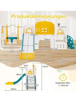 Kinder Rutsche mit Klettergerüst & Schaukel in Gelb