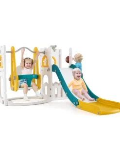 Kinder Rutsche mit Klettergerüst & Schaukel in Gelb