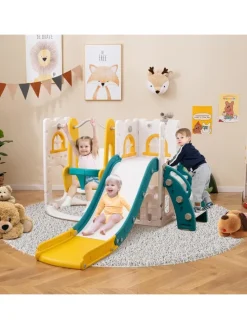 Kinder Rutsche mit Klettergerüst & Schaukel in Gelb