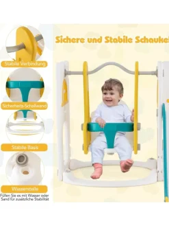 Kinder Rutsche mit Klettergerüst & Schaukel in Gelb