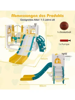Kinder Rutsche mit Klettergerüst & Schaukel in Gelb