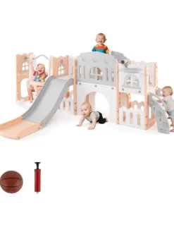Kinder Rutsche mit Klettergerüst & Schaukel in Grau