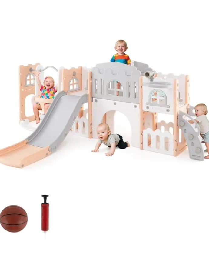 Kinder Rutsche mit Klettergerüst & Schaukel in Grau