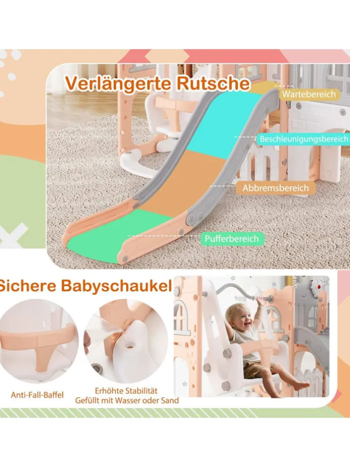 Kinder Rutsche mit Klettergerüst & Schaukel in Grau
