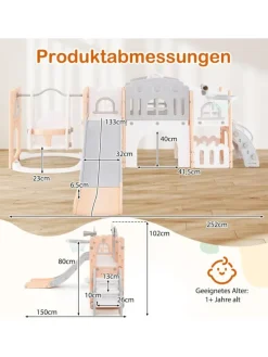 Kinder Rutsche mit Klettergerüst & Schaukel in Grau