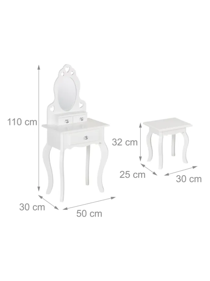 Kinder Schminktisch in Weiß - (B)50 x (H)110 x (T)30 cm