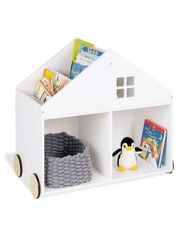 Kinderbücherregal mit Rollen in Weiß - (B)75 x (H)69 x (T)45 cm