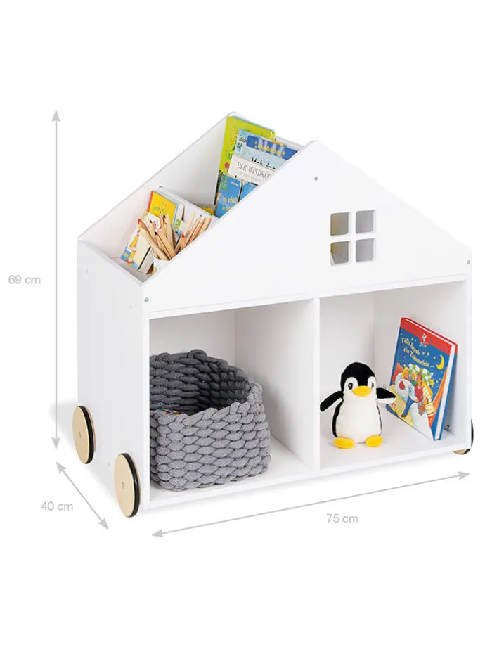 Kinderbücherregal mit Rollen in Weiß - (B)75 x (H)69 x (T)45 cm