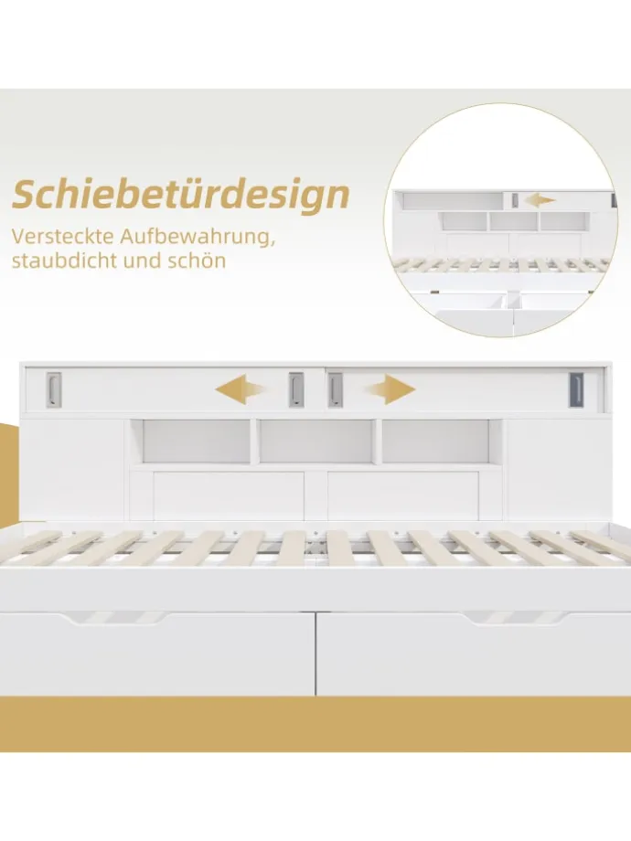 Kinderbett in Weiß mit Schubladen Regal und Bettkasten 90x200 cm ohne Matratze