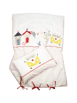 Kinderbettwäsche "STRANDHAUS & Co." in Maritim/Gelb - (L) 135 x (B) 100cm