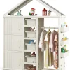 Kinderregal in Hausform mit Kleiderstange in Weiß